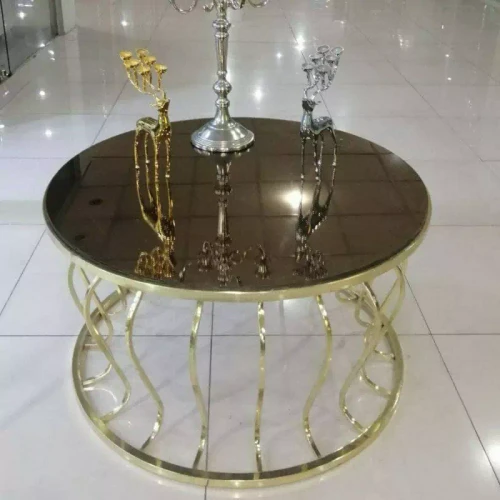 میز جلومبلی عسلی قهوه خوری پاف مدل گلدانی فورتیک طلایی