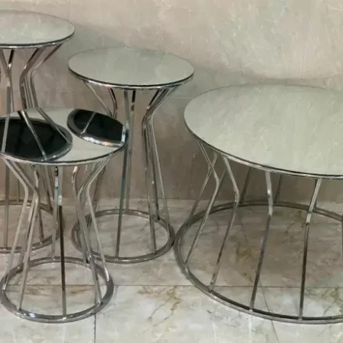 میز جلومبلی 2 عسلی قهوه خوری پاف مدل چتری کروم نقره ای