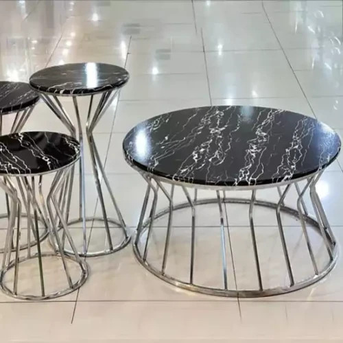 میز جلومبلی 2 عسلی قهوه خوری پاف مدل چتری کروم نقره ای